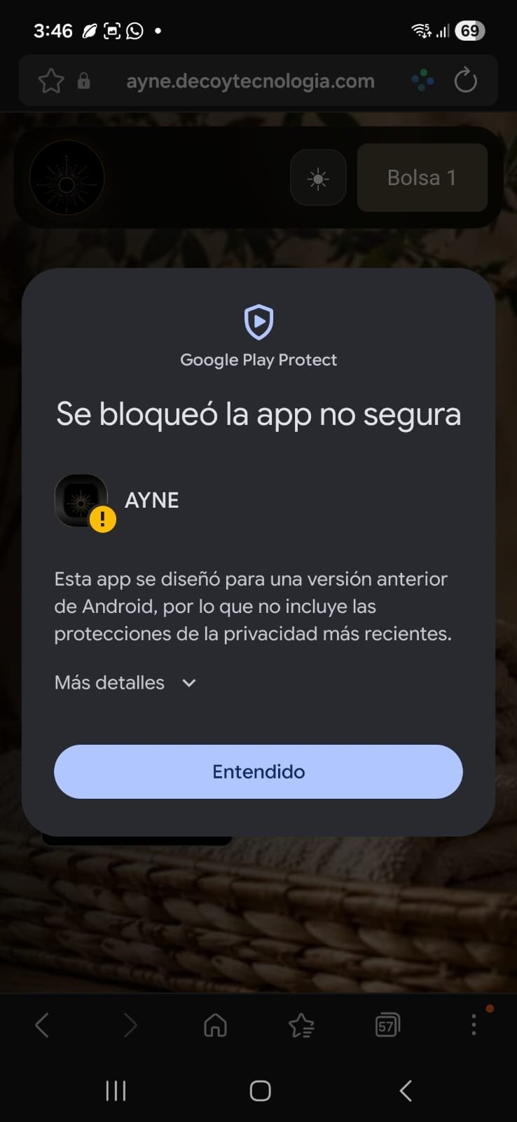 Aviso de Google Play Protect con Más detalles